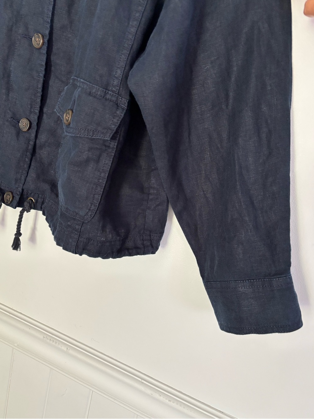 Talbots Women’s Navy Blue 100% Linen Button Front Utility Field Jacket XL - Picture 4 of 16